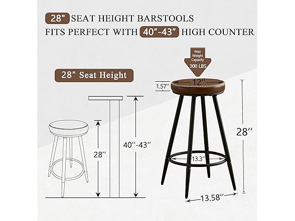 FIRAVOE Swivel Bar Stools Set of 4, Modern 28" Counter Heigh (Open Box)