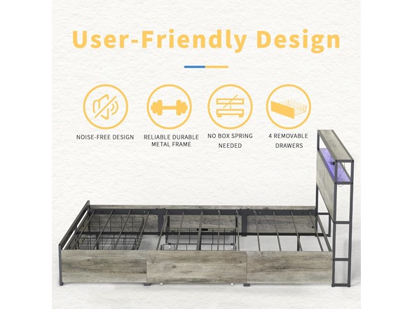 HAUSOURCE LED Bed Frame Queen Size