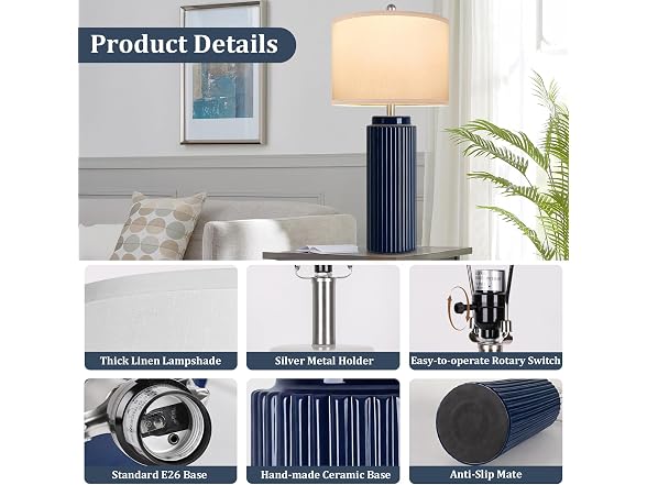 TOBUSA HKRC-TL-TB0311-BU-2 Dark Blue Ceramic Table Lamps