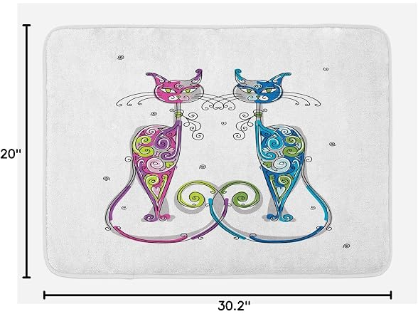 Lunarable Cat Bath Mat, Couple of Cats Floral No