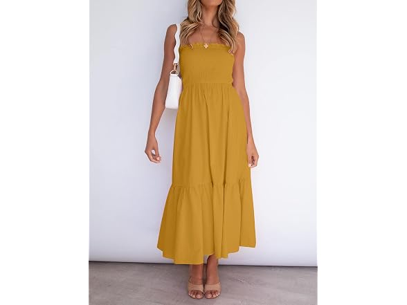 Zesica Women (S) Summer Boho Strapless Maxi Ginger