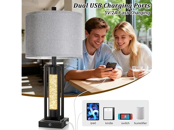 26’’ Farmhouse Table Lamps with Crystal Night Light Set of 2 Black