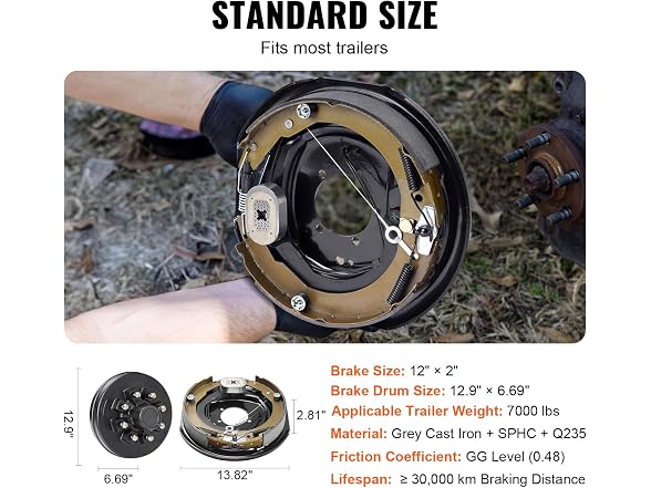 Trailer Hub Drum Kits 8 on 6.5" B.C. with 12"
