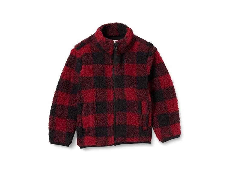 Amazon Essentials Toddler Boys' Fleece Lined Sherpa Full-Zip Jacket, Red Exploded Buffalo Check, 2T