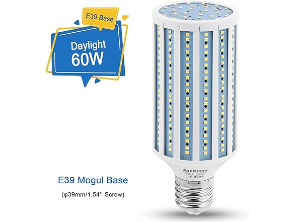 FanNicoo E39 LED Plastic Corn Light Bulb 500W Equivalent 60W