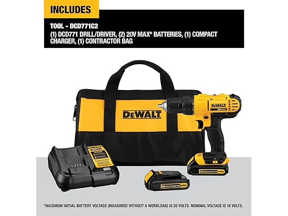 DEWALT DCD771C2 20V Max Drill/Driver Kit