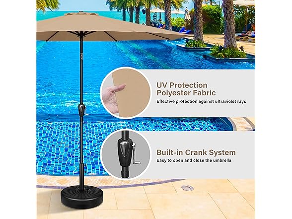 HealSmart 9ft Patio Umbrella with Push Button Tilt/Crank, Tan
