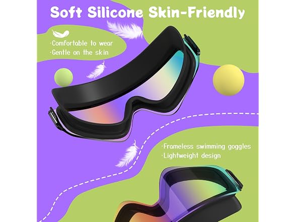 2 Pack Green/Black Swim Goggles Ages 3-15