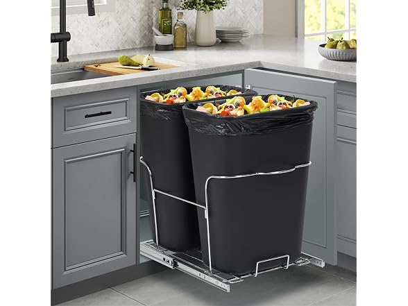 2 x 35 Quart Double Bin Pull-Out Trash Can for Under Kitchen Cabinet,Black 