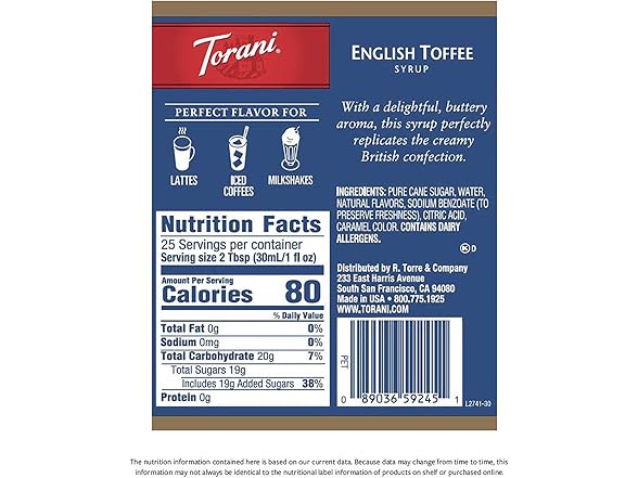 Torani English Toffee Syrup, 25.4oz