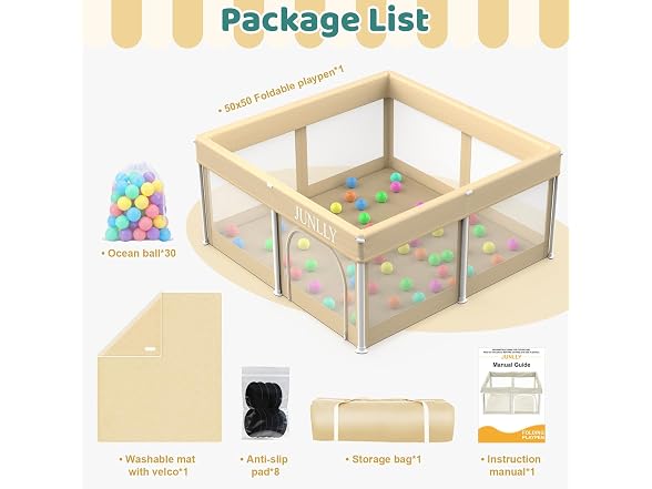 JUNLLY Foldable Baby Playpen 50x50 inch
