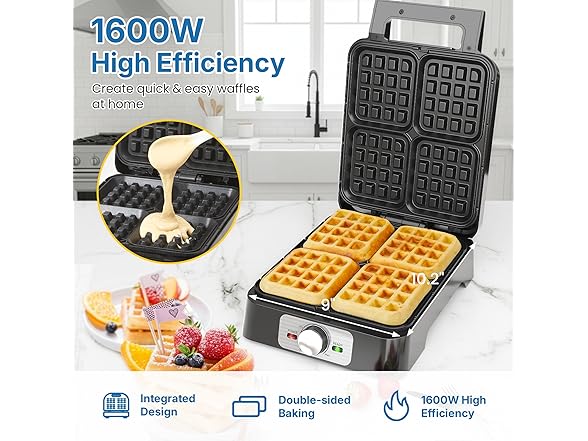 SUNVIVIPRO 4 Slices Belgian Waffle Maker