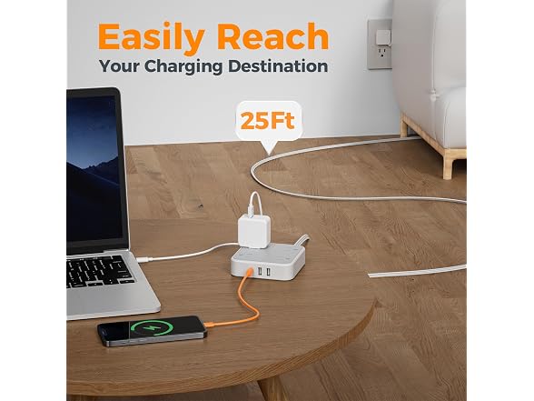 TESSAN 900J Power Strip 25ft Cord (4 Outlets, 3 USB)