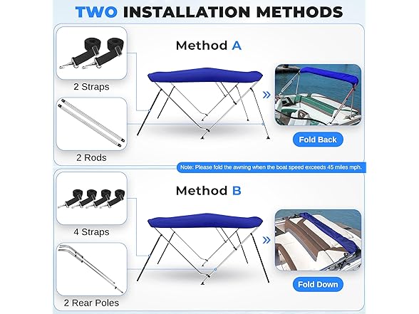 SereneLife 4-Bow Bimini Boat Cover