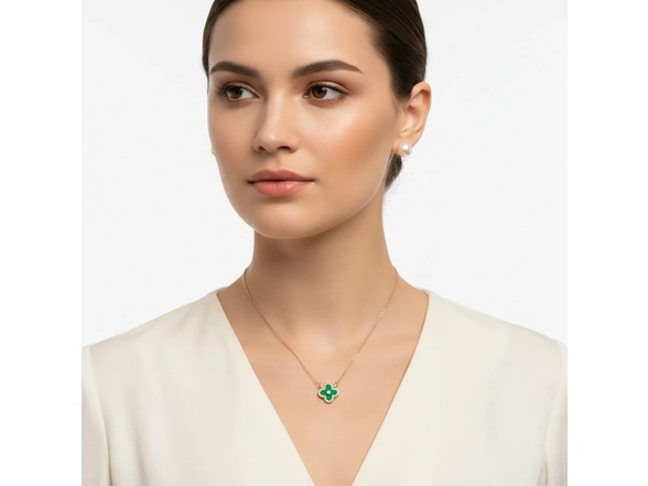 Clover CZ Halo Necklace - Green