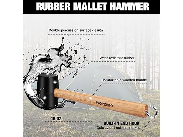 WORKPRO Tent Stakes and Hammer Set