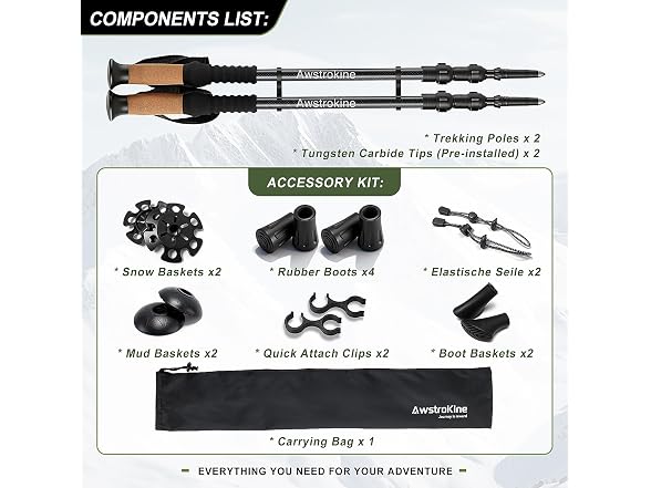 Awstrokine Carbon Fiber Trekking Poles