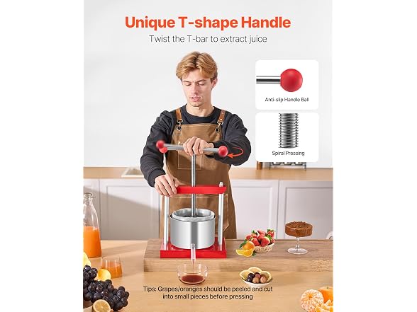 Fruit Wine Press, 0.88 Gallon/3.36L, 2 Stainless