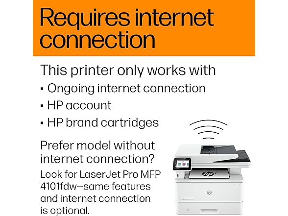 HP LaserJet Pro MFP 4101fdwe Wireless Black & White Monochrome Printer