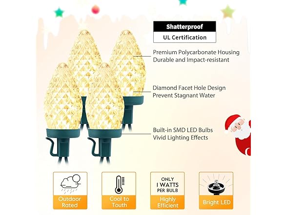 Brightown C9 LED Christmas String Lights, 66ft