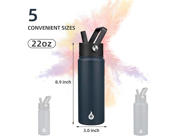 BJPKPK Insulated Water Bottles with Straw Lid, 22oz Blue