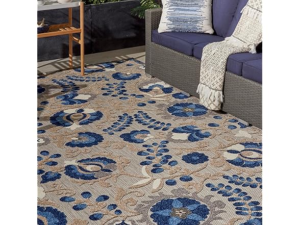 Nourison Home Aloha Indoor/Outdoor Natural/Blue 7'
