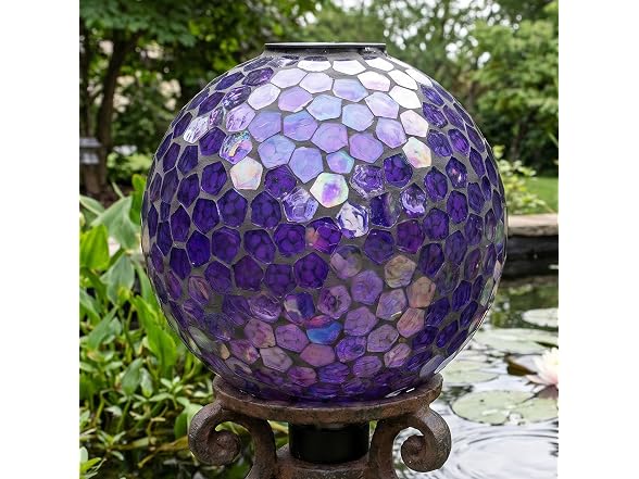 Sunnydaze 10" Solar Iridescent Purple Mosaic Globe
