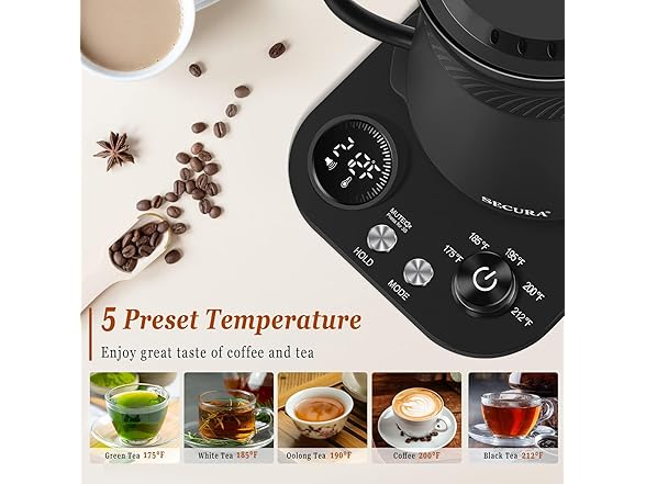 Secura Gooseneck Kettle 0.8L Black
