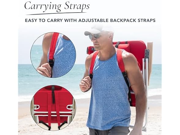 CARIBBEAN JOE  Beach Chair, 4 Position (Red)