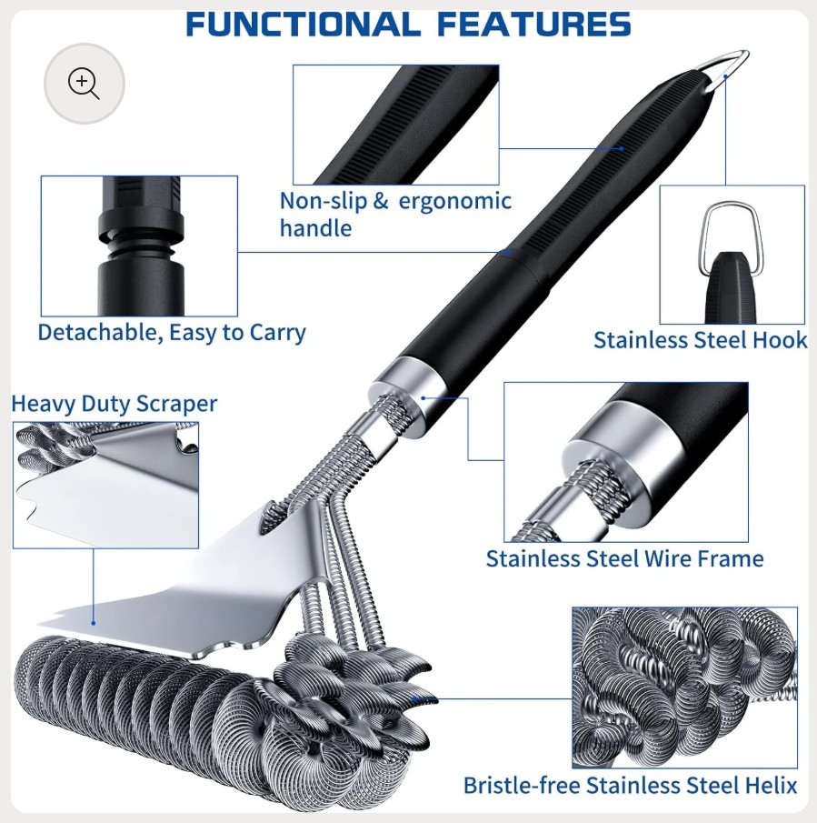 17" Stainless Steel Grill Brush and Scraper Bristle Free - Gallery 11