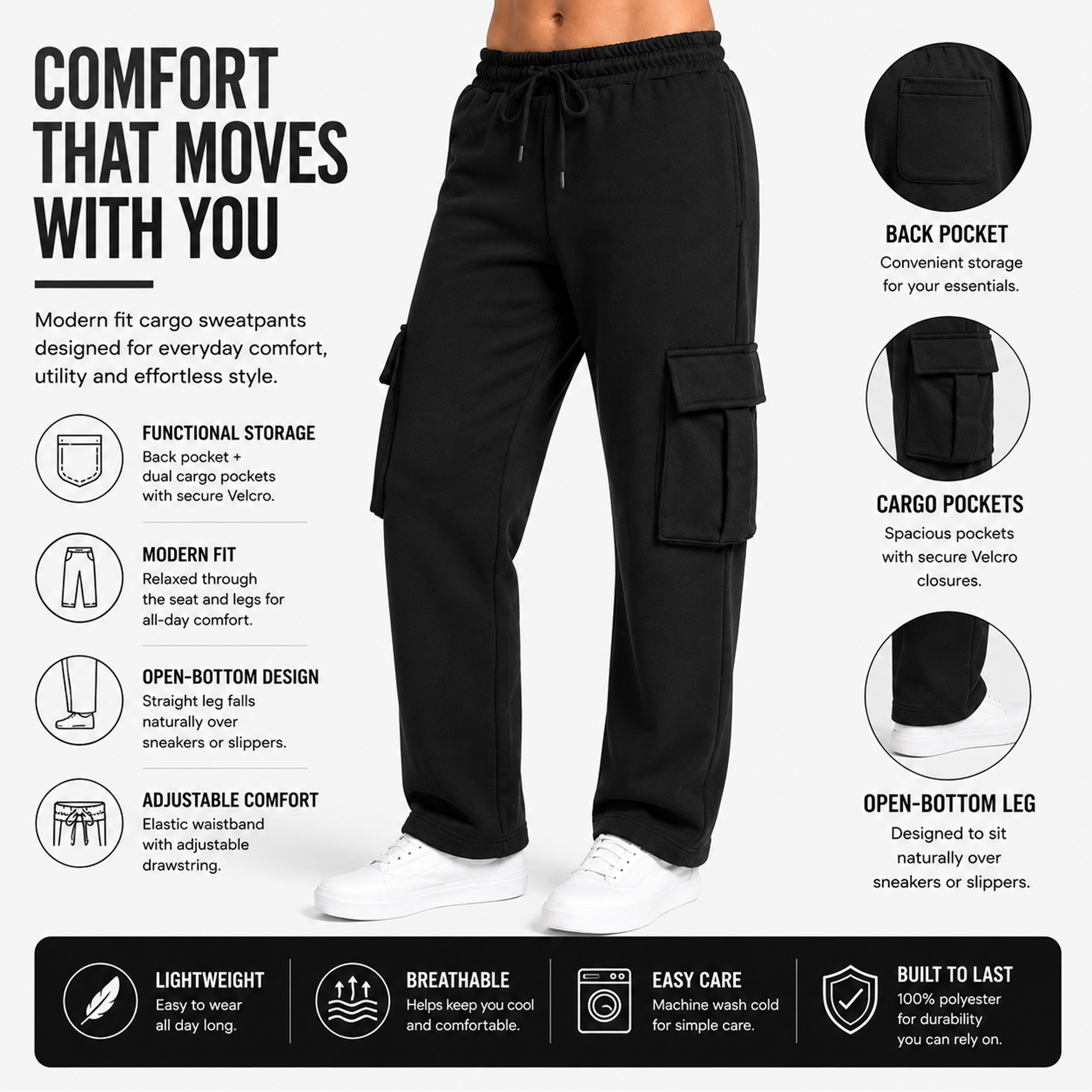 3Pk Womens Open Bottom Fleece Sweatpants - Gallery 29