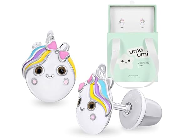 UmaUmi 925 Unicorn Face Studs Girls