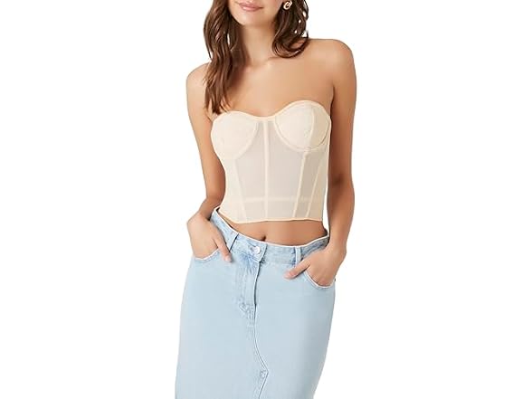 Forever 21 (M) Mesh Bustier Crop Winter Wheat Top
