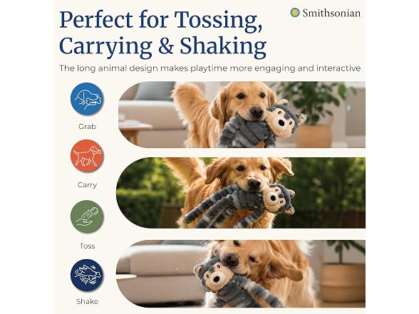 Smithsonian Long Animals Dog Toy – Stuffing-Free Wolf