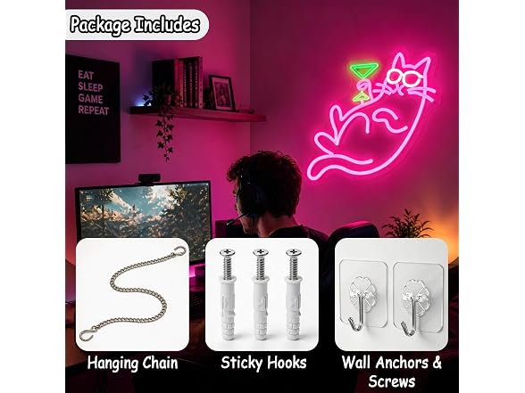 Whfobfe Cocktail Cat Neon Sign for Wall