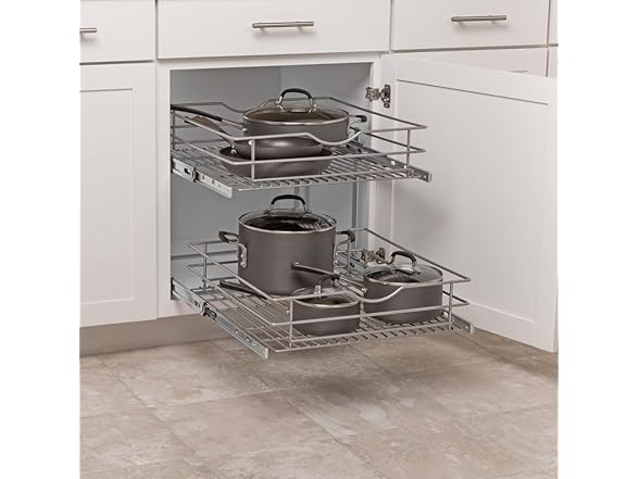 Double-Tier Wire Pull Out Kitchen and Bath Storage Basket