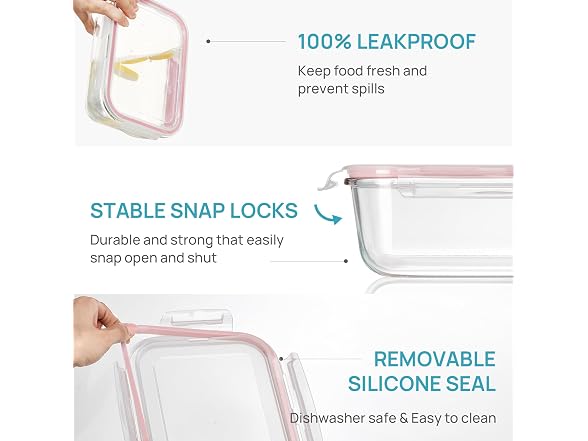 Vtopmart Pink 2 Pack 63oz Glass Containers W/ Lids