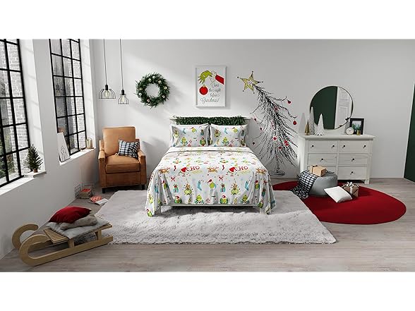 Grinch Cotton Flannel Sheet Set, Full