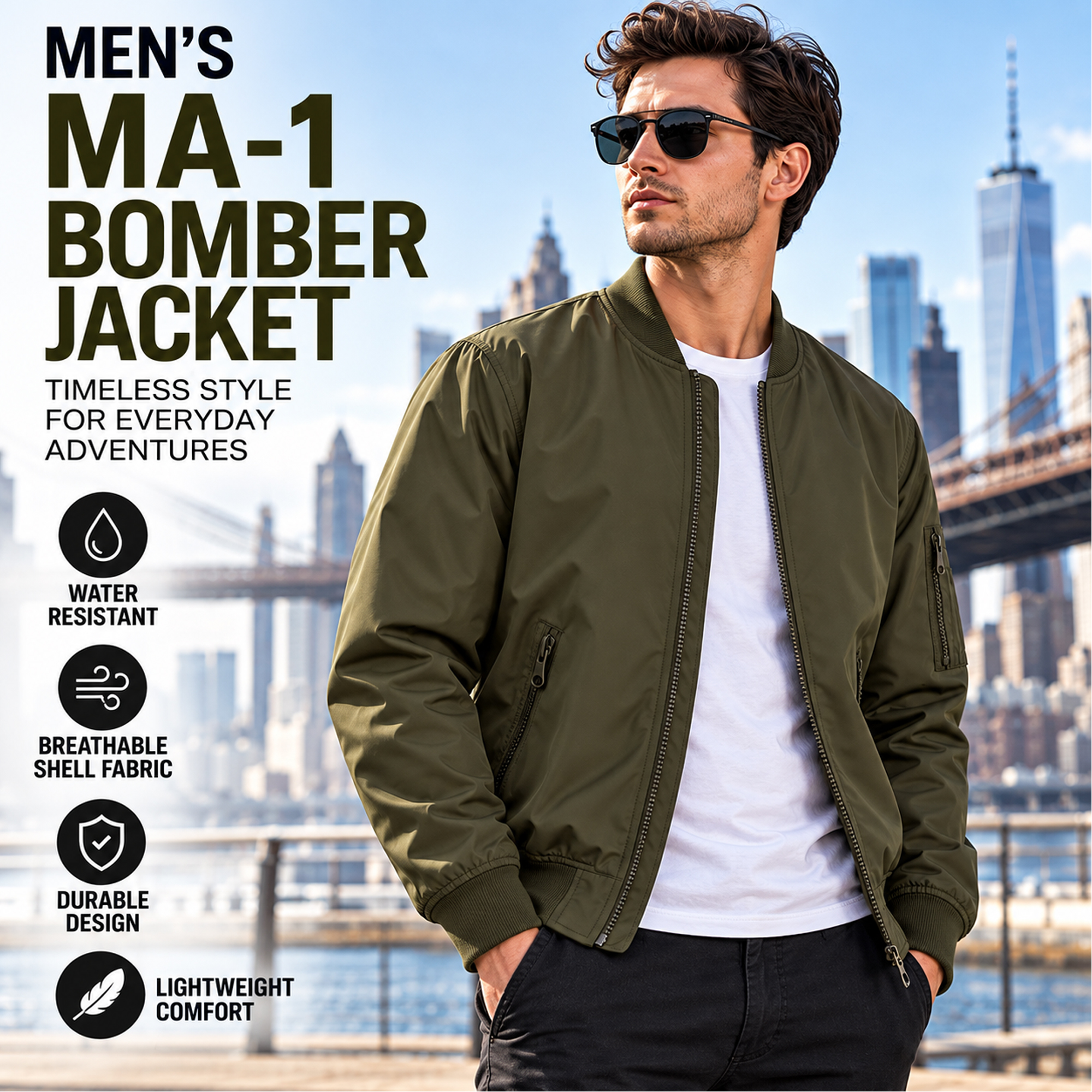 Mens Lightweight Bomber Jacket - Gallery 15