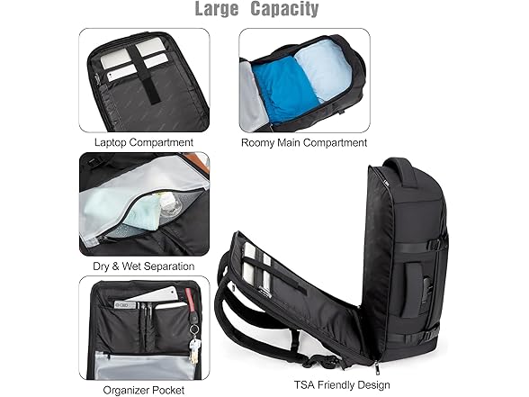 Black 40L Travel Backpack