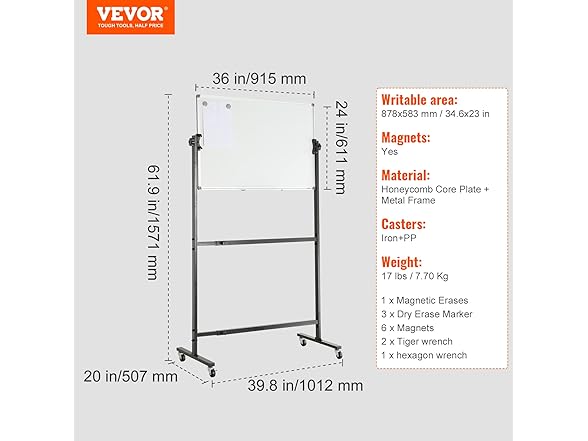 VEVOR Rolling Magnetic Whiteboard