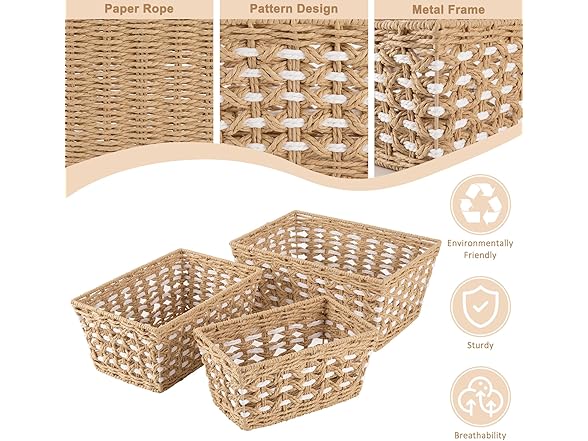 OIAHOMY Wicker Storage Baskets, Yellow & White