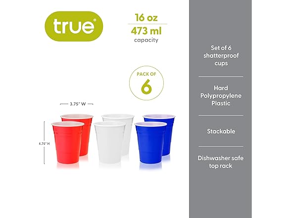 True Shatterproof Pool Cups, Red White & Blue, Set of 6