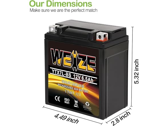 YTX7L-BS 120CCA ATV Battery