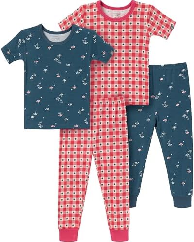Modern Moments by Gerber Toddler Unisex Viscose Tight Fitting Footless Pajamas, Blue Umbrella, 3T