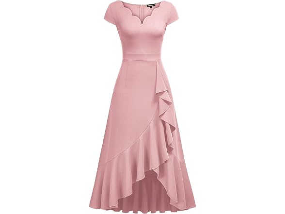 Miusol Women (L) V Neck Ruffle Split Dress Pink
