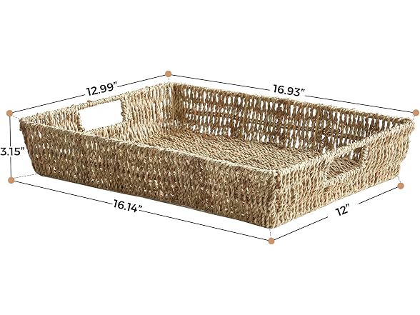 JS HOME 16.93 inch Rectangular Wicker Tray,1PK