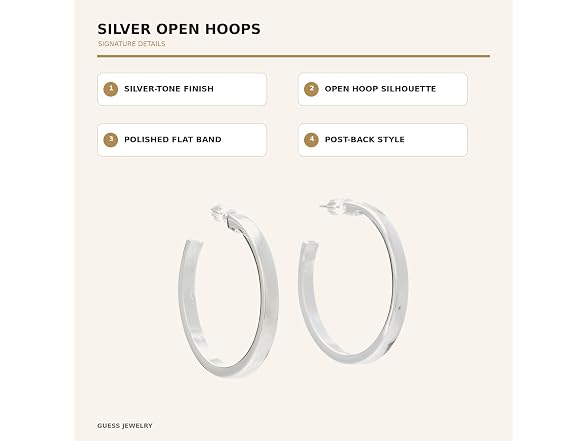GUESS "Basic" Silver Logo Open Hoop Earrings