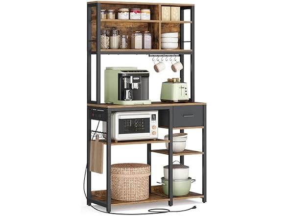 VASAGLE Bakers Rack with Charging Station, Coffee Bar