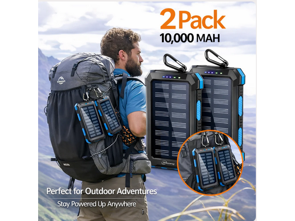 2-Pack 10,000mAh Portable Solar Charger